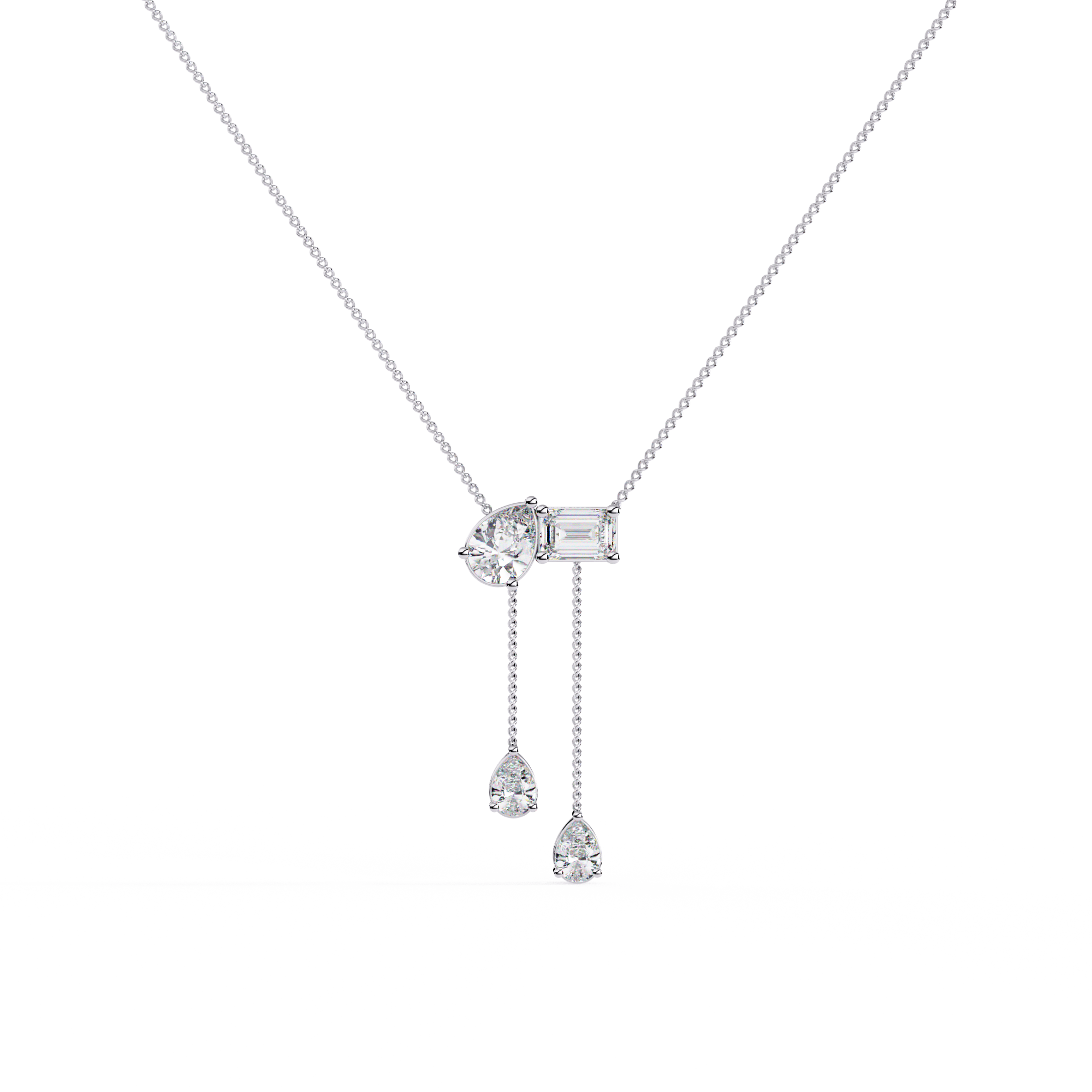 Solitairekart 1.59ct Pear and Emerald Cut Natural Diamond Pendant-H Color, VS1 Clarity